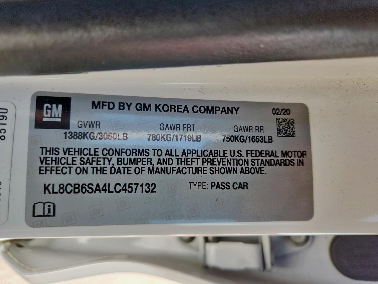 2020 Chevrolet Spark Ls VIN: KL8CB6SA4LC457132 Lot: 81668365