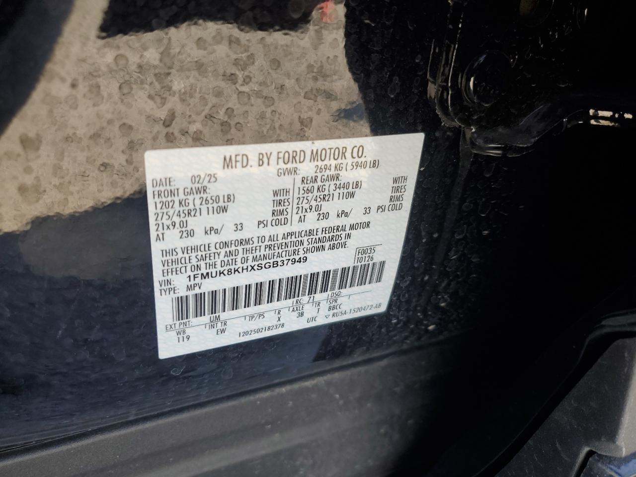 2025 Ford Explorer St-Line VIN: 1FMUK8KHXSGB37949 Lot: 84734655
