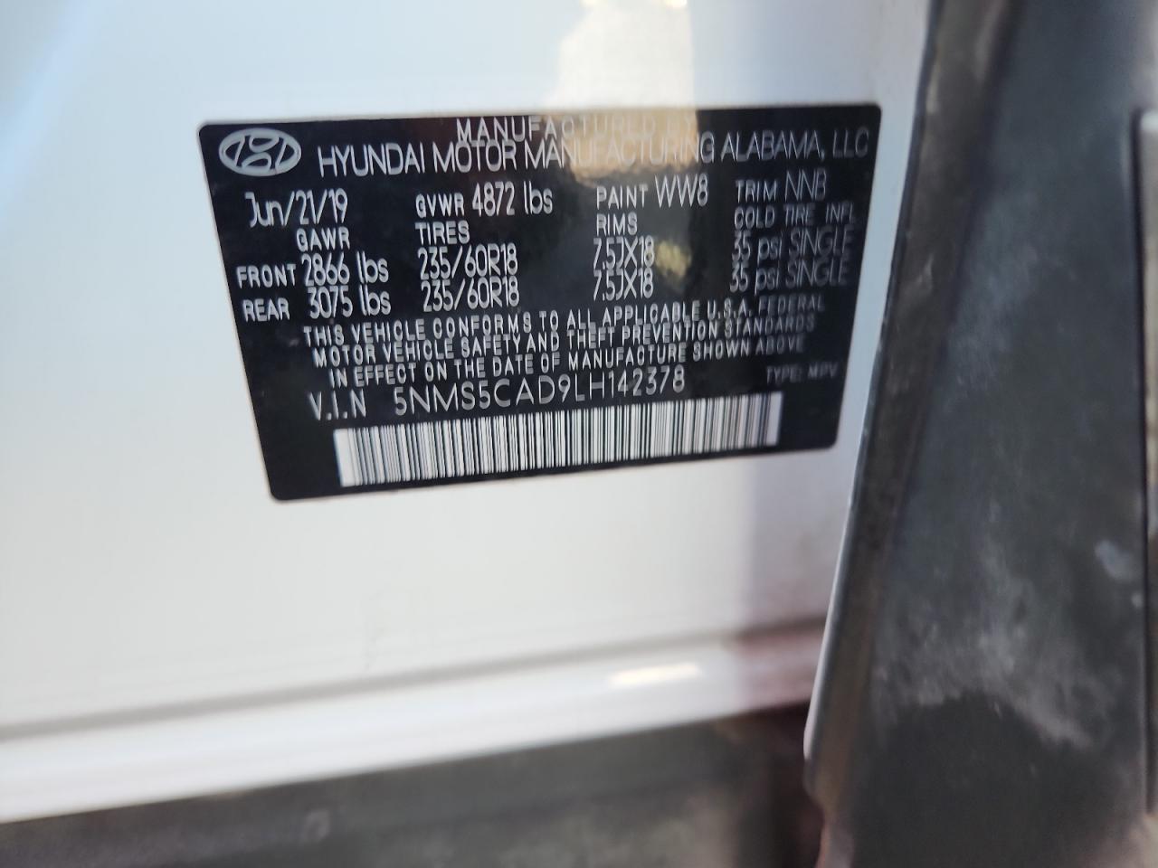 2020 Hyundai Santa Fe Limited VIN: 5NMS5CAD9LH142378 Lot: 81022605