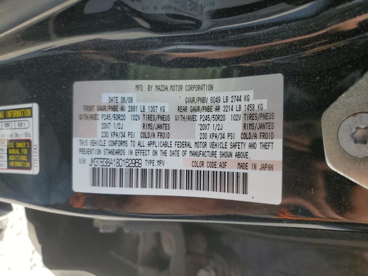 2008 Mazda Cx-9 VIN: JM3TB38A180162969 Lot: 80819865