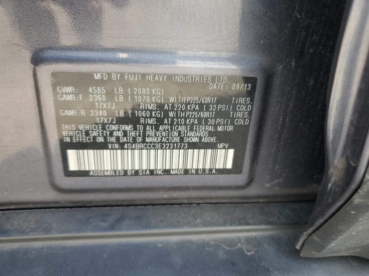 2014 Subaru Outback 2.5I Premium VIN: 4S4BRCCC3E3231773 Lot: 81190315