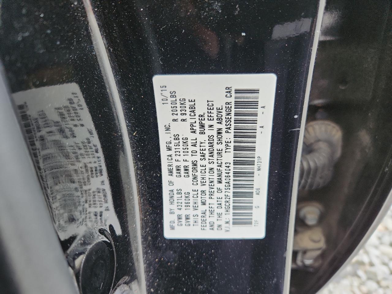 2016 Honda Accord Ex VIN: 1HGCR2F75GA064043 Lot: 83820985