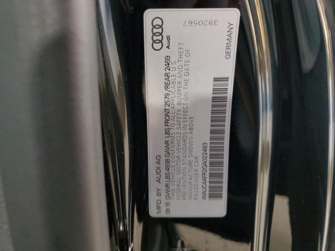 2016 Audi S5 Premium Plus VIN: WAUC4AFR2GA022483 Lot: 80135985