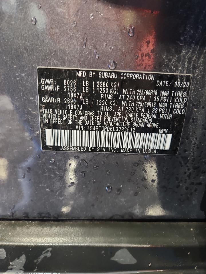 2020 Subaru Outback Touring Ldl VIN: 4S4BTGPD6L3232912 Lot: 80543975