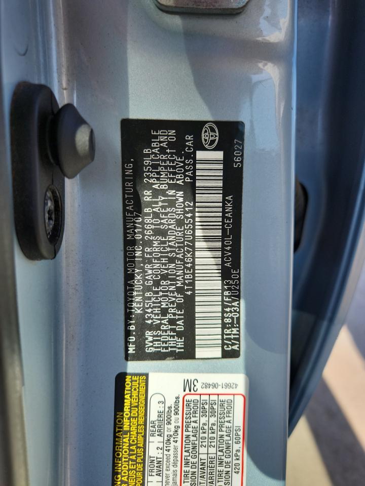 2007 Toyota Camry Ce VIN: 4T1BE46K77U655412 Lot: 70156225