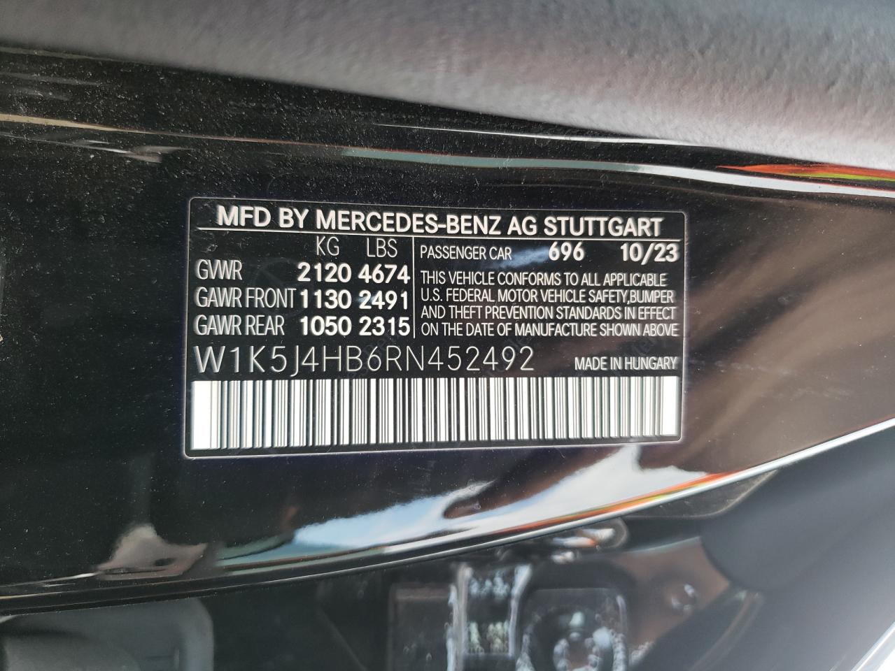 2024 Mercedes-Benz Cla 250 4Matic VIN: W1K5J4HB6RN452492 Lot: 71211755
