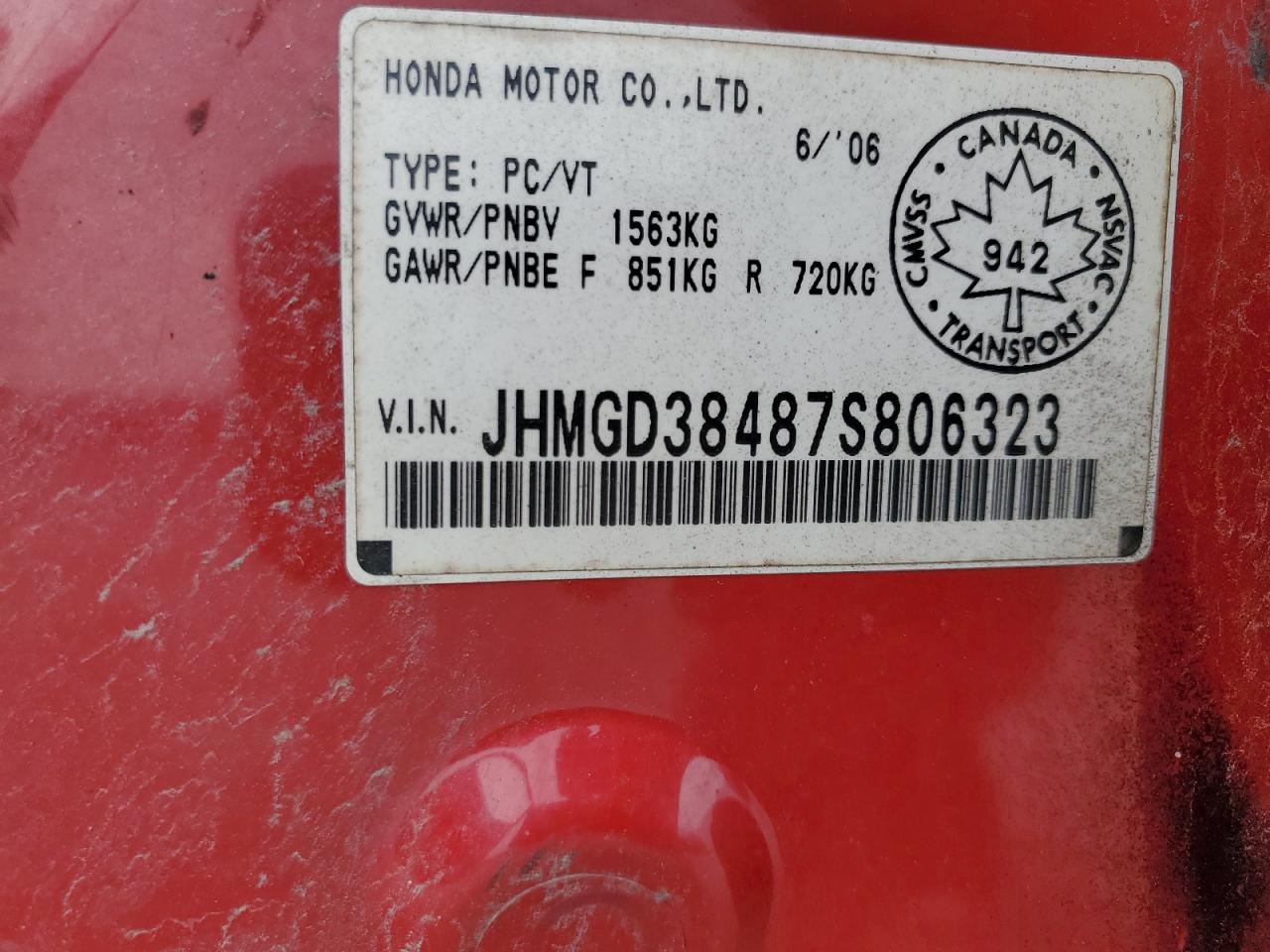 2007 Honda Fit VIN: JHMGD38487S806323 Lot: 80197345