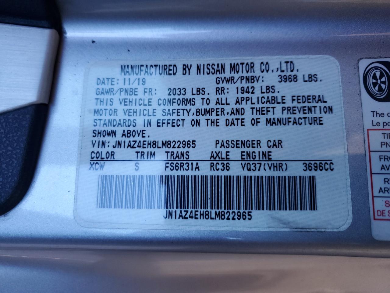 2020 Nissan 370Z Base VIN: JN1AZ4EH8LM822965 Lot: 83968545