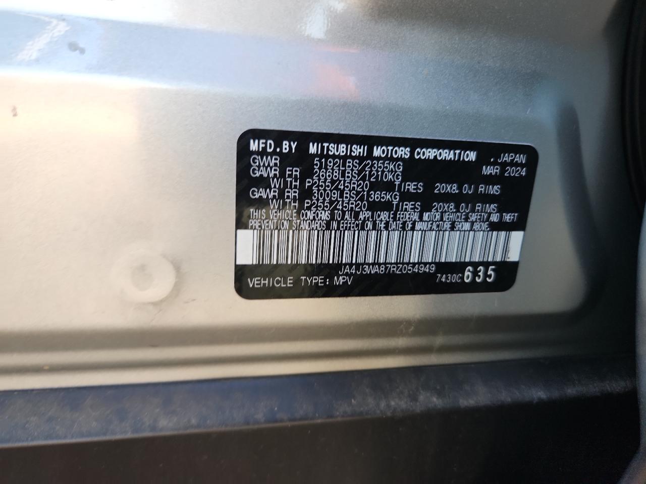 2024 Mitsubishi Outlander Sel VIN: JA4J3WA87RZ054949 Lot: 80995865