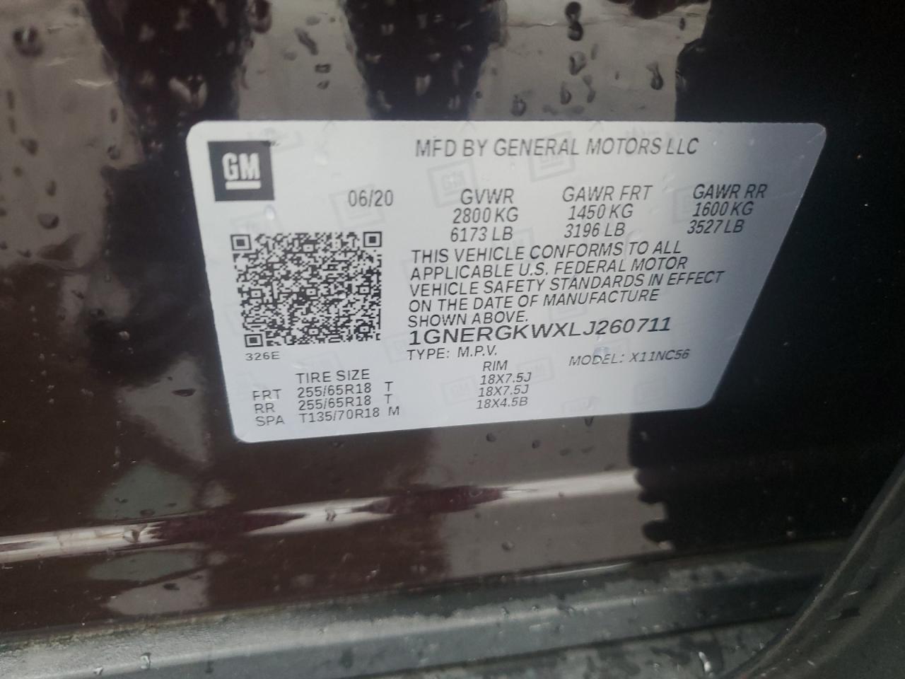 2020 Chevrolet Traverse Lt VIN: 1GNERGKWXLJ260711 Lot: 83847495