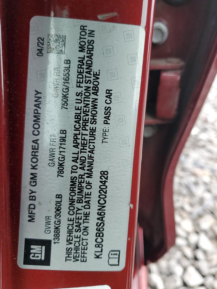 2022 Chevrolet Spark Ls VIN: KL8CB6SA6NC020428 Lot: 83996955