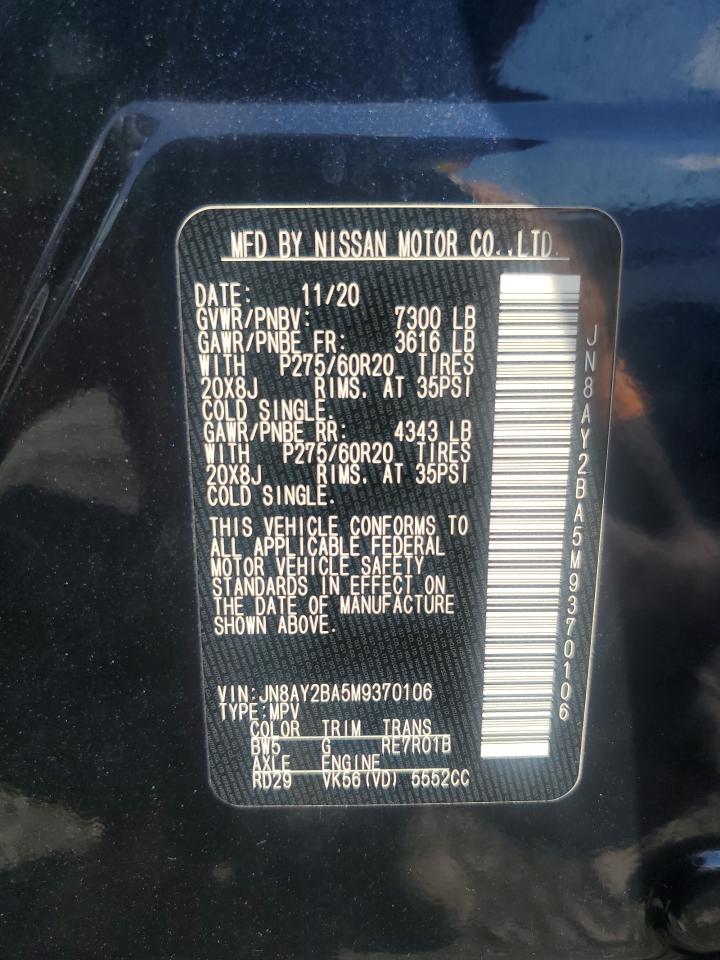 2021 Nissan Armada Sl VIN: JN8AY2BA5M9370106 Lot: 81620415