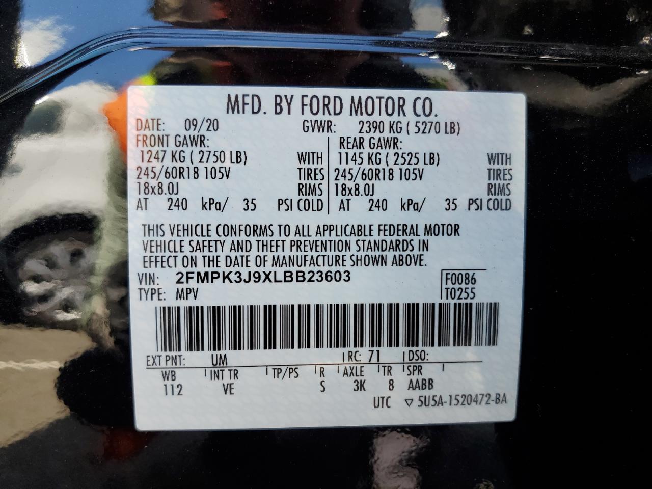 2020 Ford Edge Sel VIN: 2FMPK3J9XLBB23603 Lot: 81774335