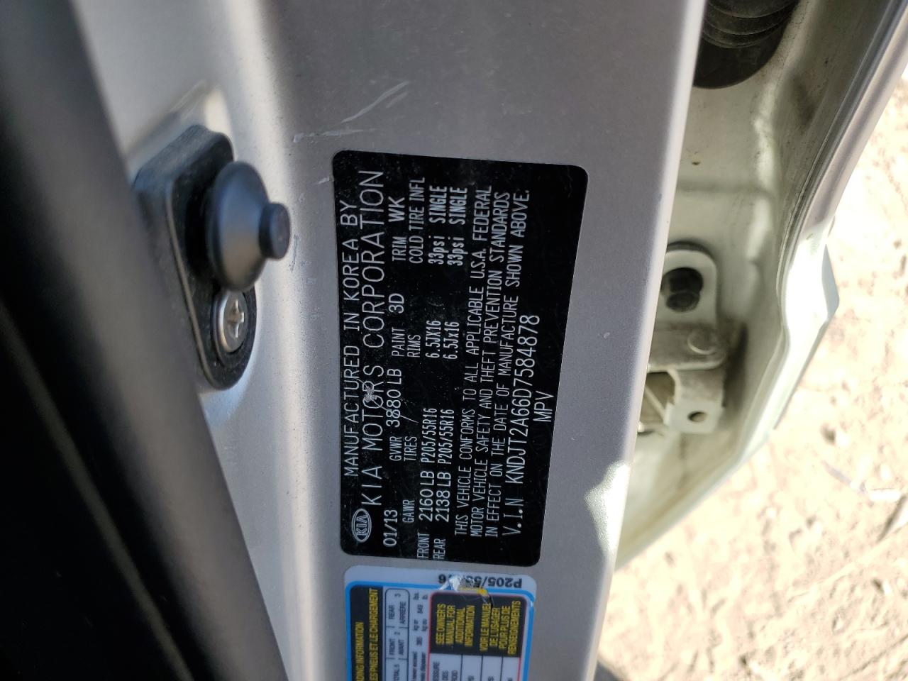 2013 Kia Soul + VIN: KNDJT2A66D7584878 Lot: 83884745