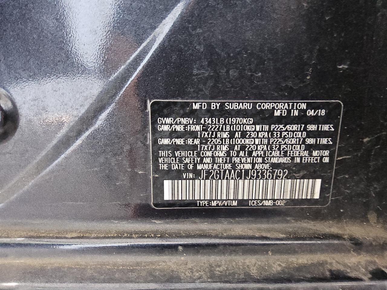 2018 Subaru Crosstrek VIN: JF2GTAAC1J9336792 Lot: 80357345
