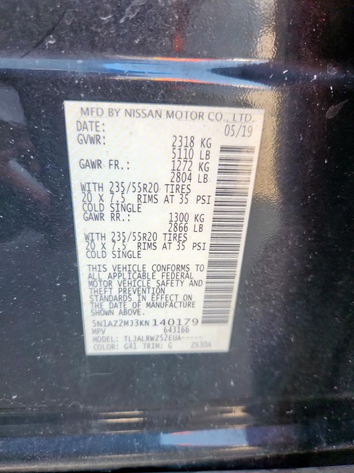 2019 Nissan Murano S VIN: 5N1AZ2MJ3KN140179 Lot: 72022625