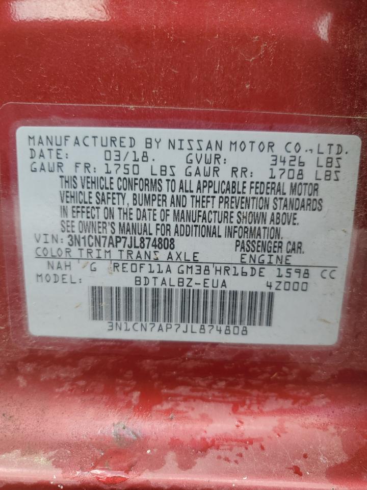 2018 Nissan Versa S VIN: 3N1CN7AP7JL874808 Lot: 81666185