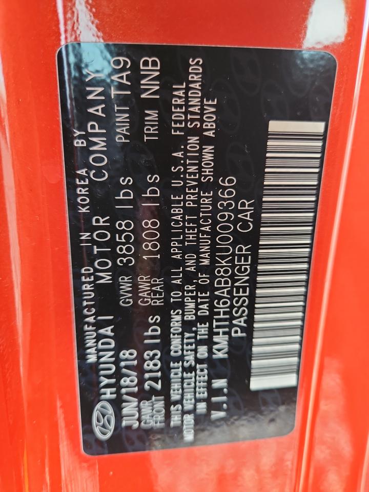 2019 Hyundai Veloster Turbo VIN: KMHTH6AB8KU009366 Lot: 82120485