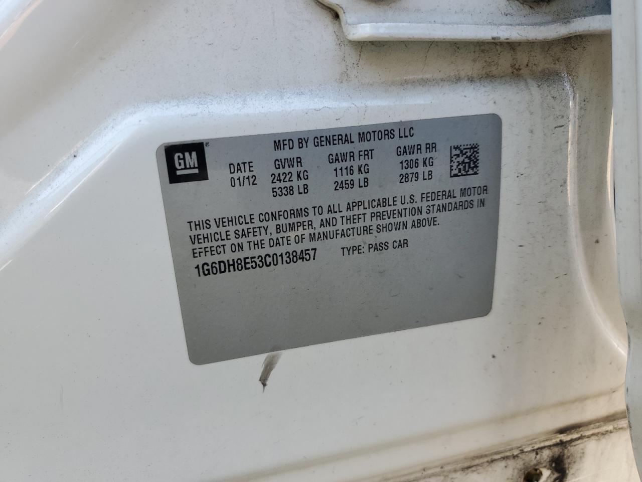 2012 Cadillac Cts Luxury Collection VIN: 1G6DH8E53C0138457 Lot: 81868005