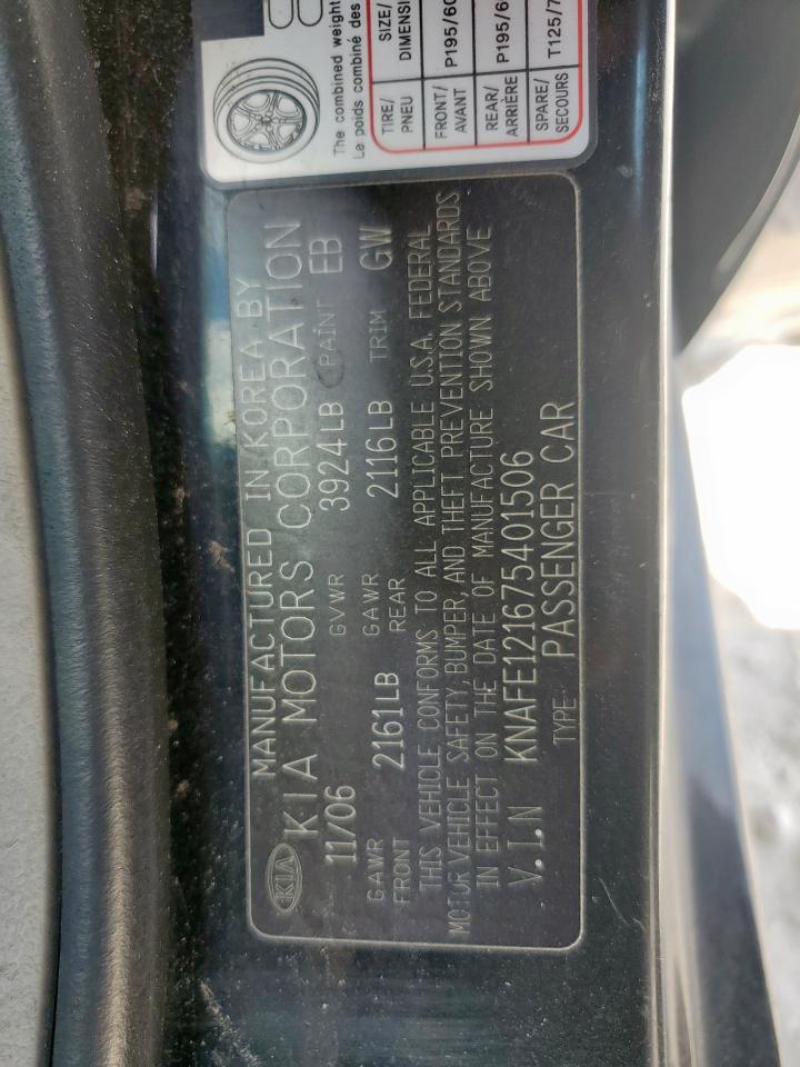 2007 Kia Spectra Ex VIN: KNAFE121675401506 Lot: 80291575