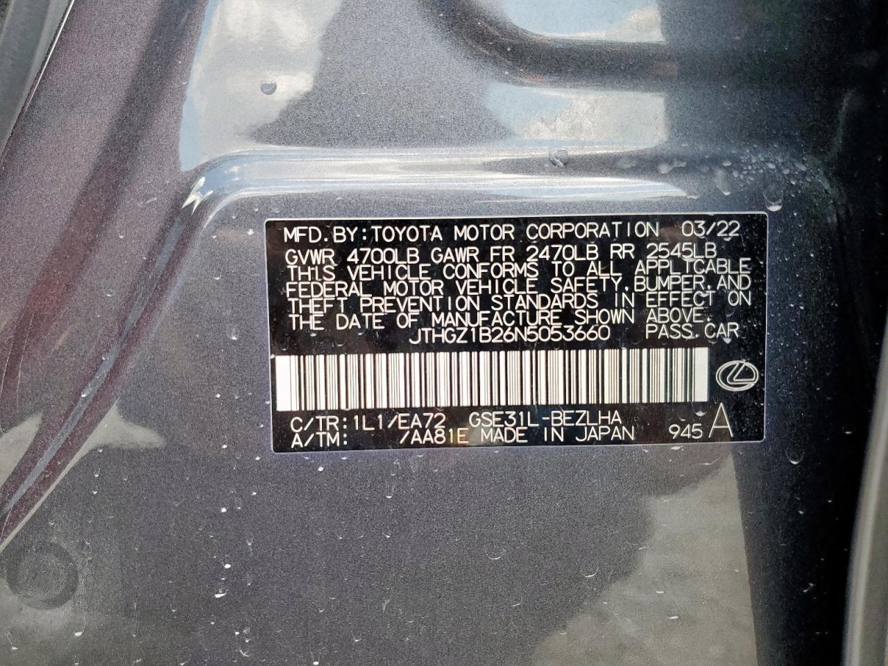 2022 Lexus Is 350 F Sport VIN: JTHGZ1B26N5053660 Lot: 81246165