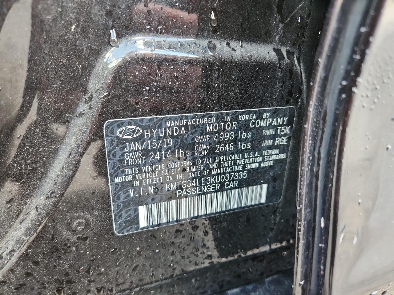 2019 Genesis G70 Prestige VIN: KMTG34LE3KU037335 Lot: 71660535