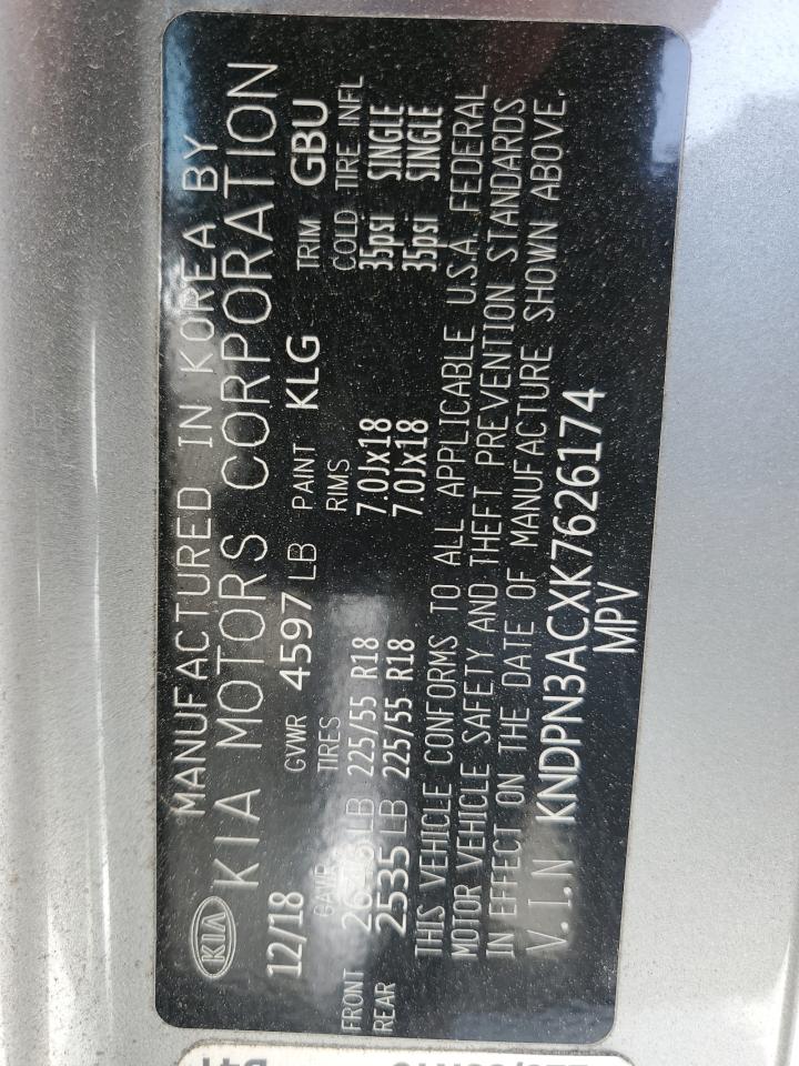 2019 Kia Sportage Ex VIN: KNDPN3ACXK7626174 Lot: 81413465