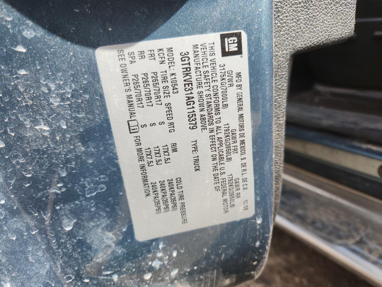 2010 GMC Sierra K1500 Sle VIN: 3GTRKVE31AG115379 Lot: 81477015