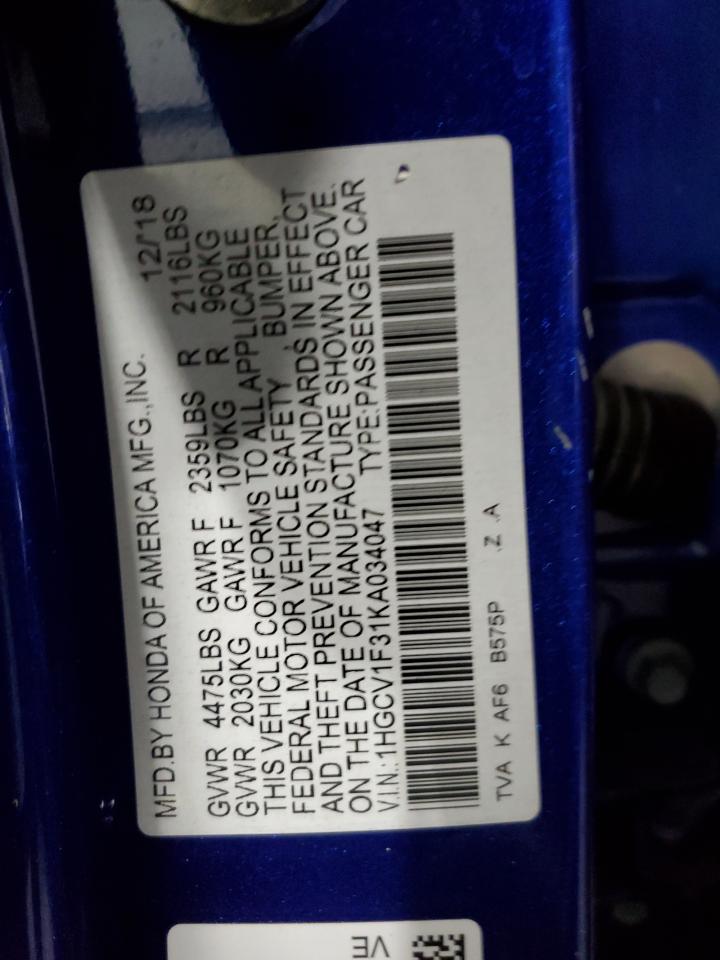 2019 Honda Accord Sport VIN: 1HGCV1F31KA034047 Lot: 82143075