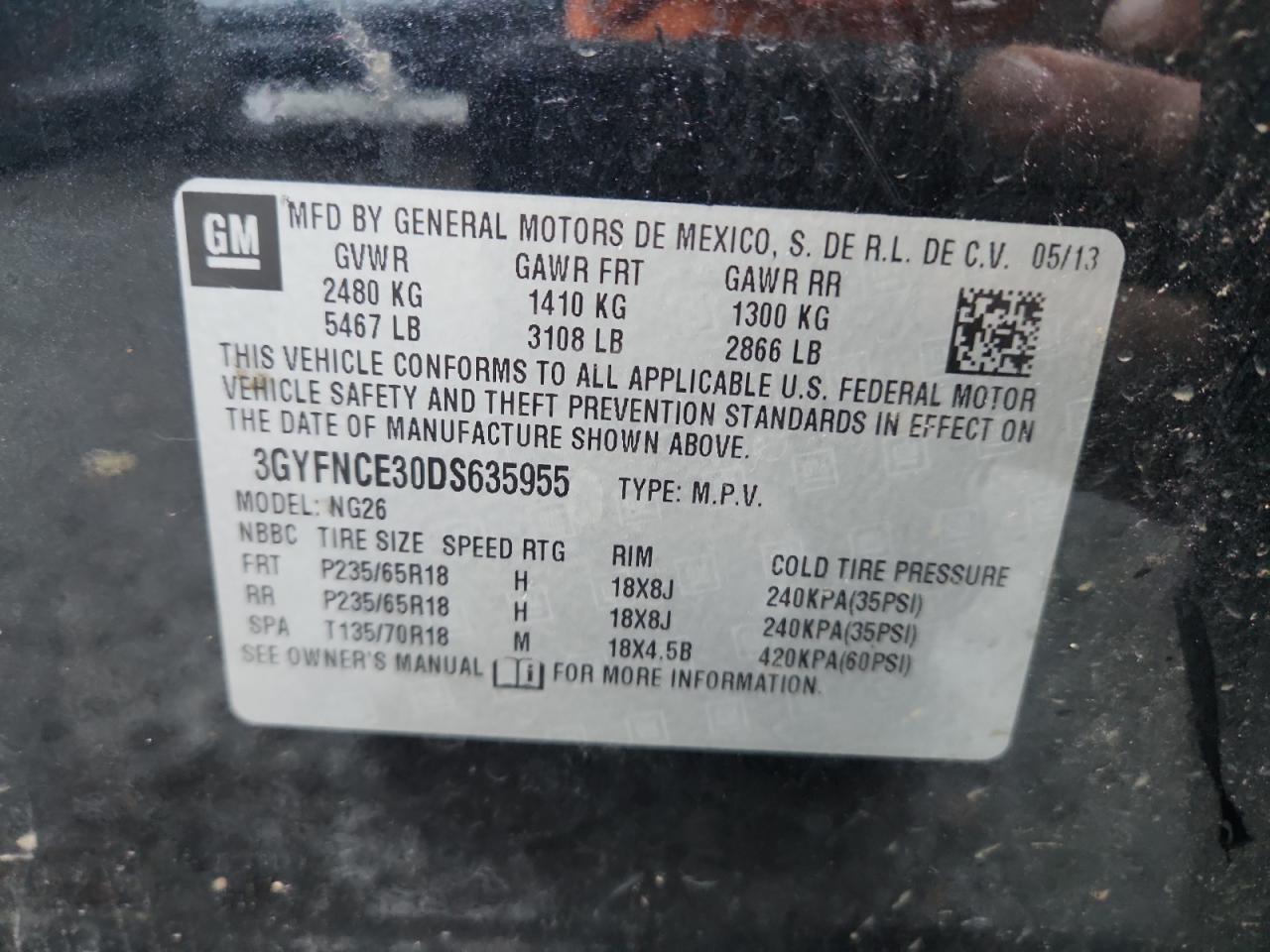 2013 Cadillac Srx Luxury Collection VIN: 3GYFNCE30DS635955 Lot: 81694285