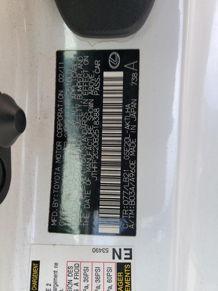 2011 Lexus Is 250 VIN: JTHFF2C20B2518388 Lot: 80325815