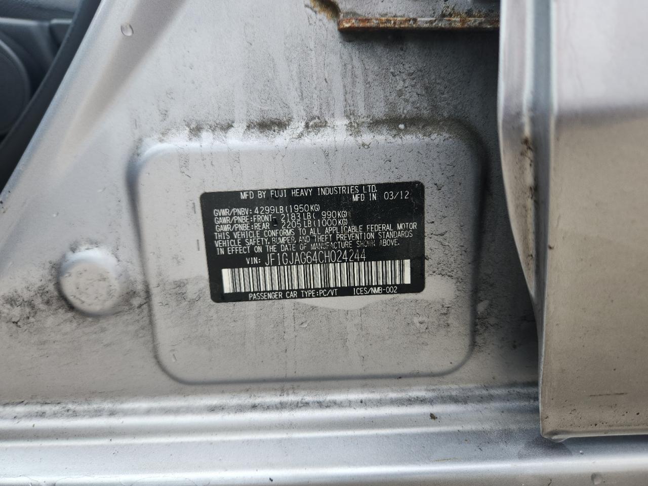 2012 Subaru Impreza Limited VIN: JF1GJAG64CH024244 Lot: 82039225