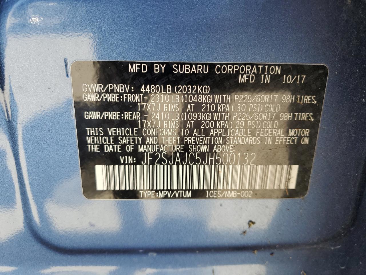 2018 Subaru Forester 2.5I Limited VIN: JF2SJAJC5JH500132 Lot: 71881285