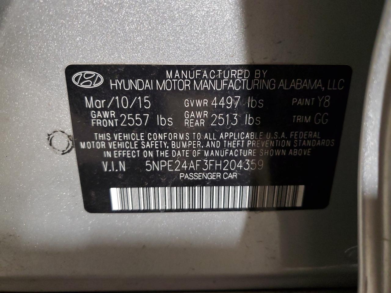 2015 Hyundai Sonata Se VIN: 5NPE24AF3FH204359 Lot: 81821395