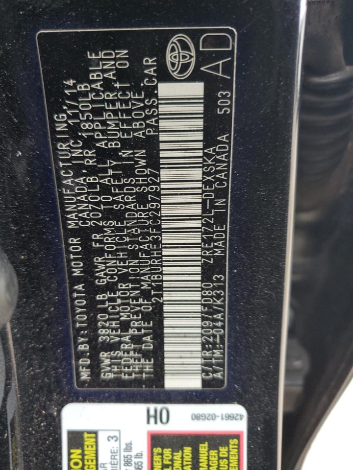 2015 Toyota Corolla L VIN: 2T1BURHE3FC297927 Lot: 84438655