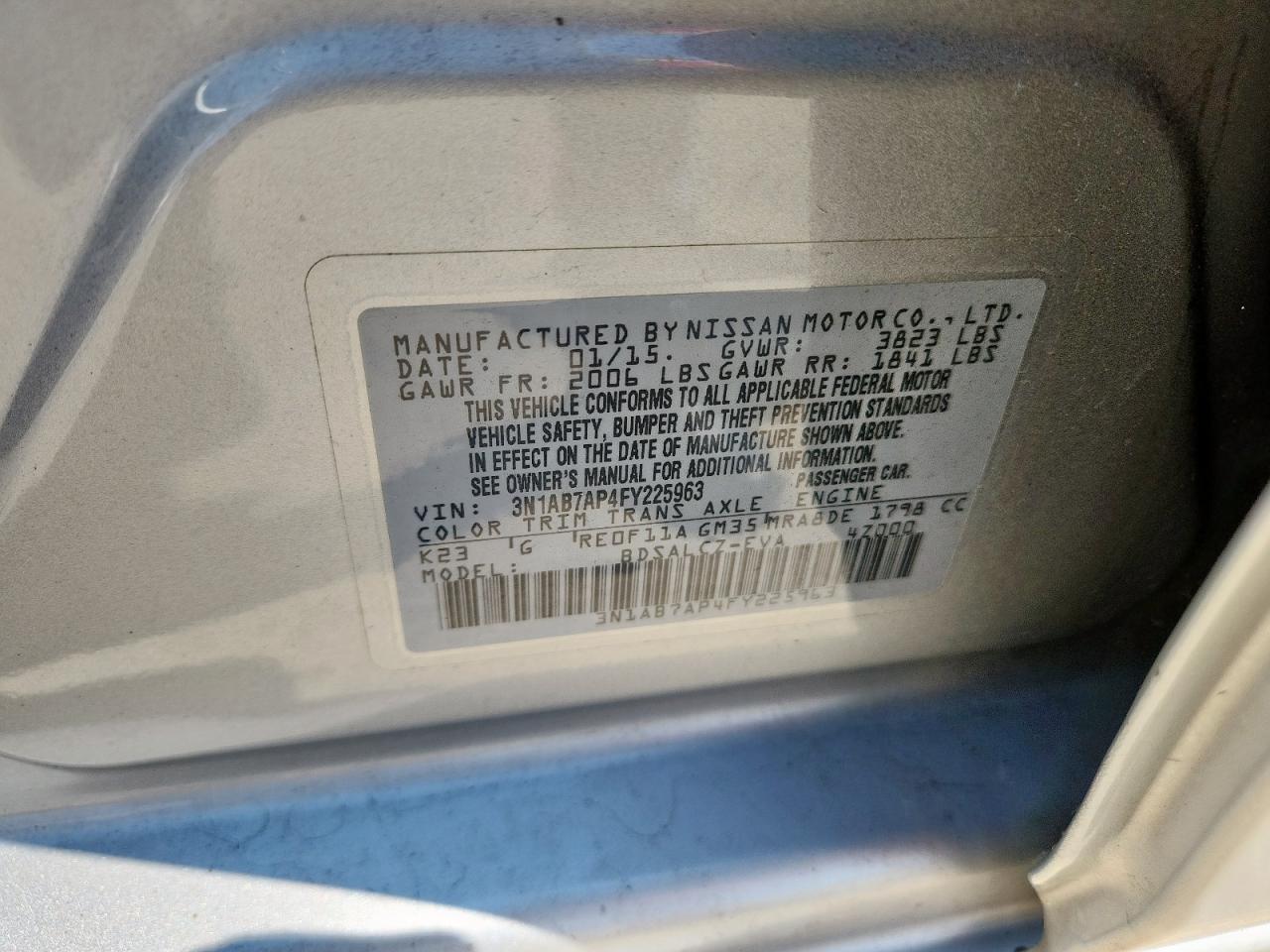 2015 Nissan Sentra S VIN: 3N1AB7AP4FY225963 Lot: 84059805