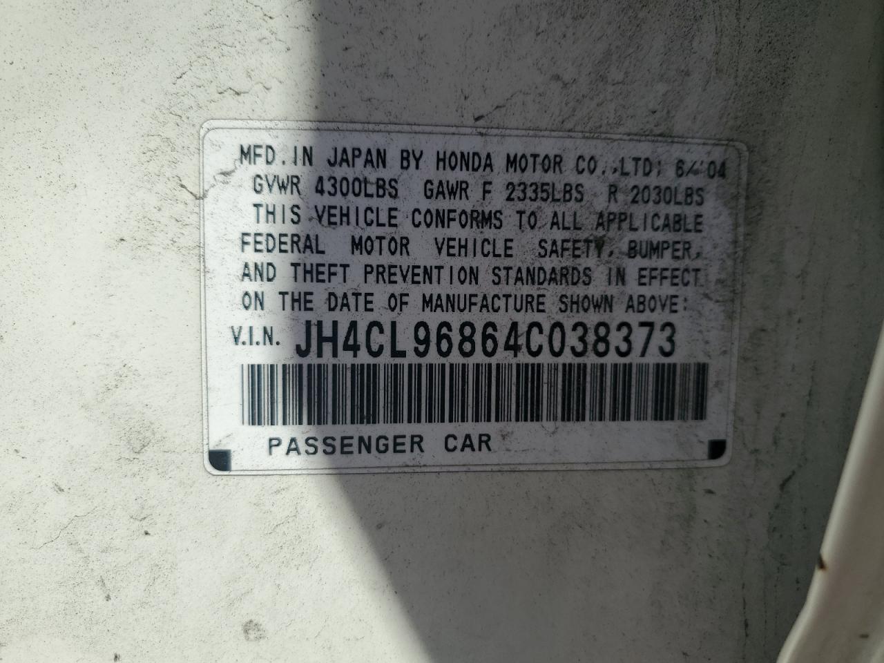 2004 Acura Tsx VIN: JH4CL96864C038373 Lot: 80396565