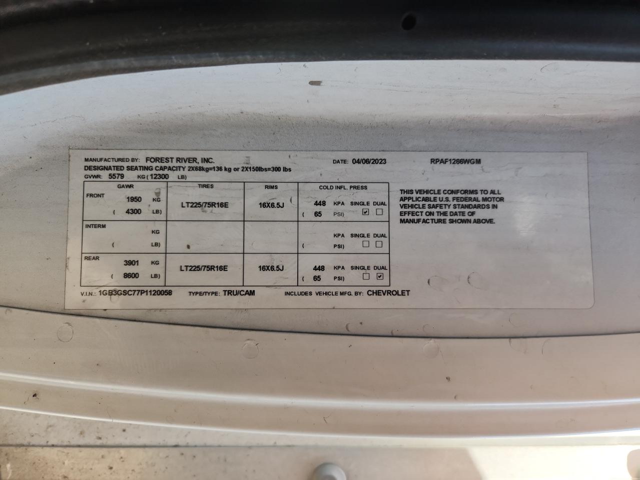 2023 Chevrolet Express G3 - Box Truck VIN: 1GB3GSC77P1120058 Lot: 95113355