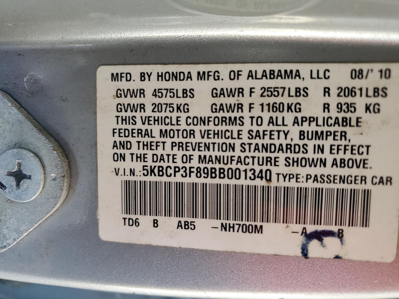 2011 Honda Accord Exl VIN: 5KBCP3F89BB001340 Lot: 70857765