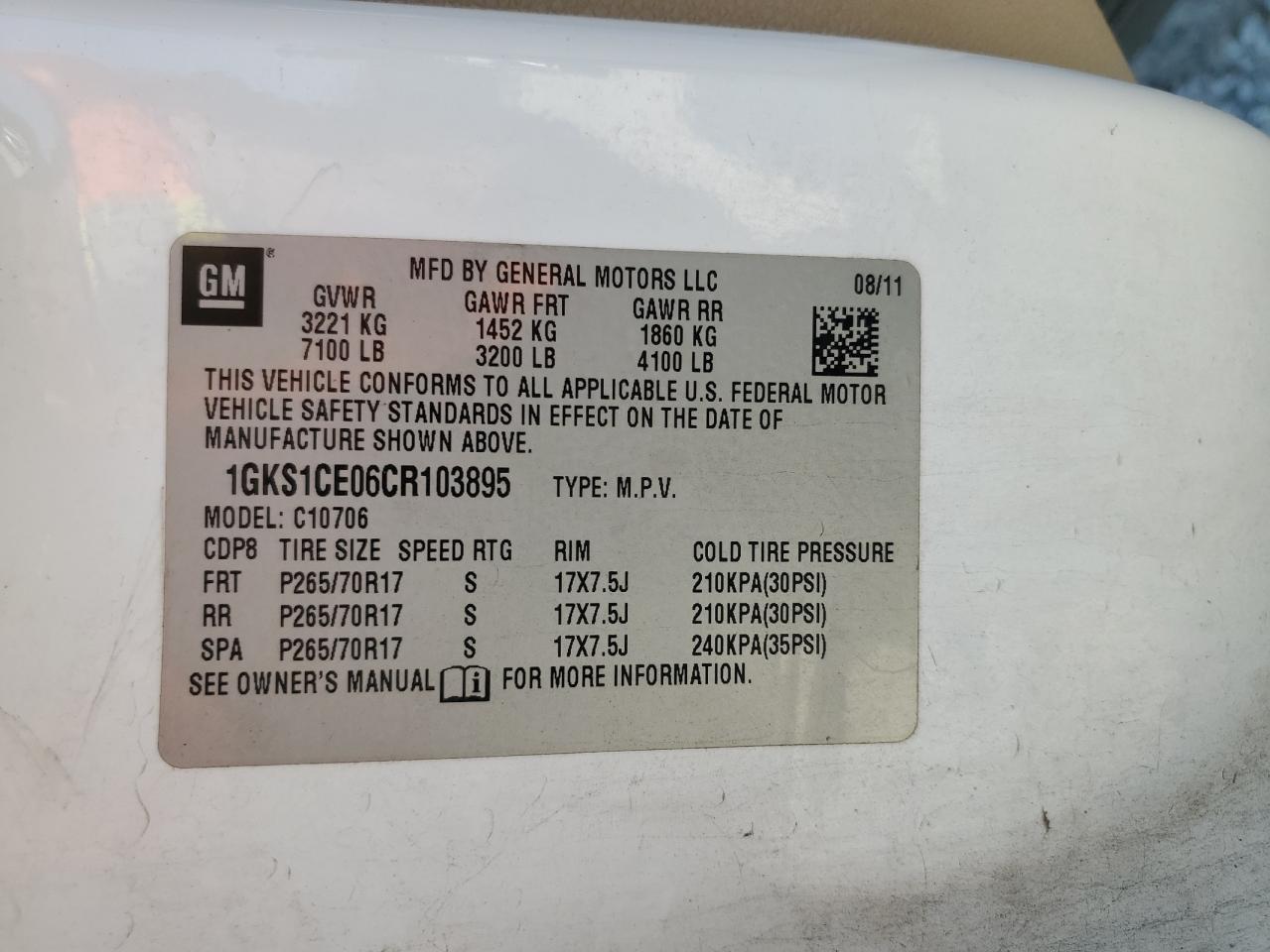 2012 GMC Yukon Slt VIN: 1GKS1CE06CR103895 Lot: 81252065