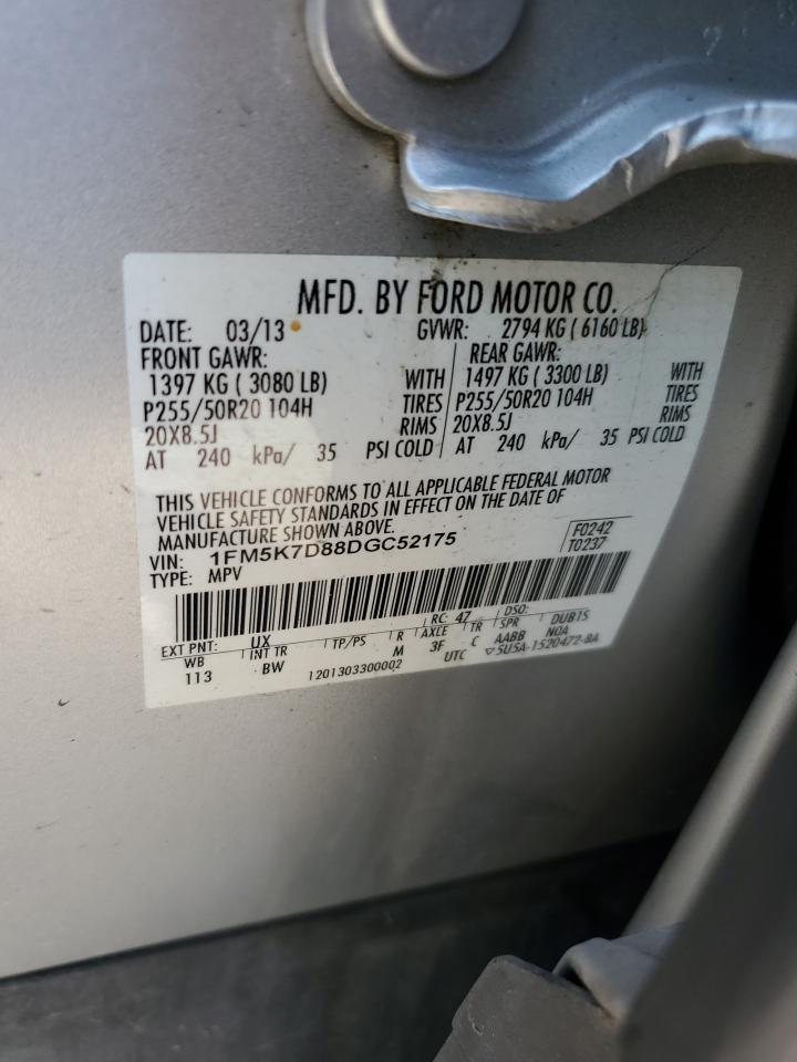 2013 Ford Explorer Xlt VIN: 1FM5K7D88DGC52175 Lot: 80033955