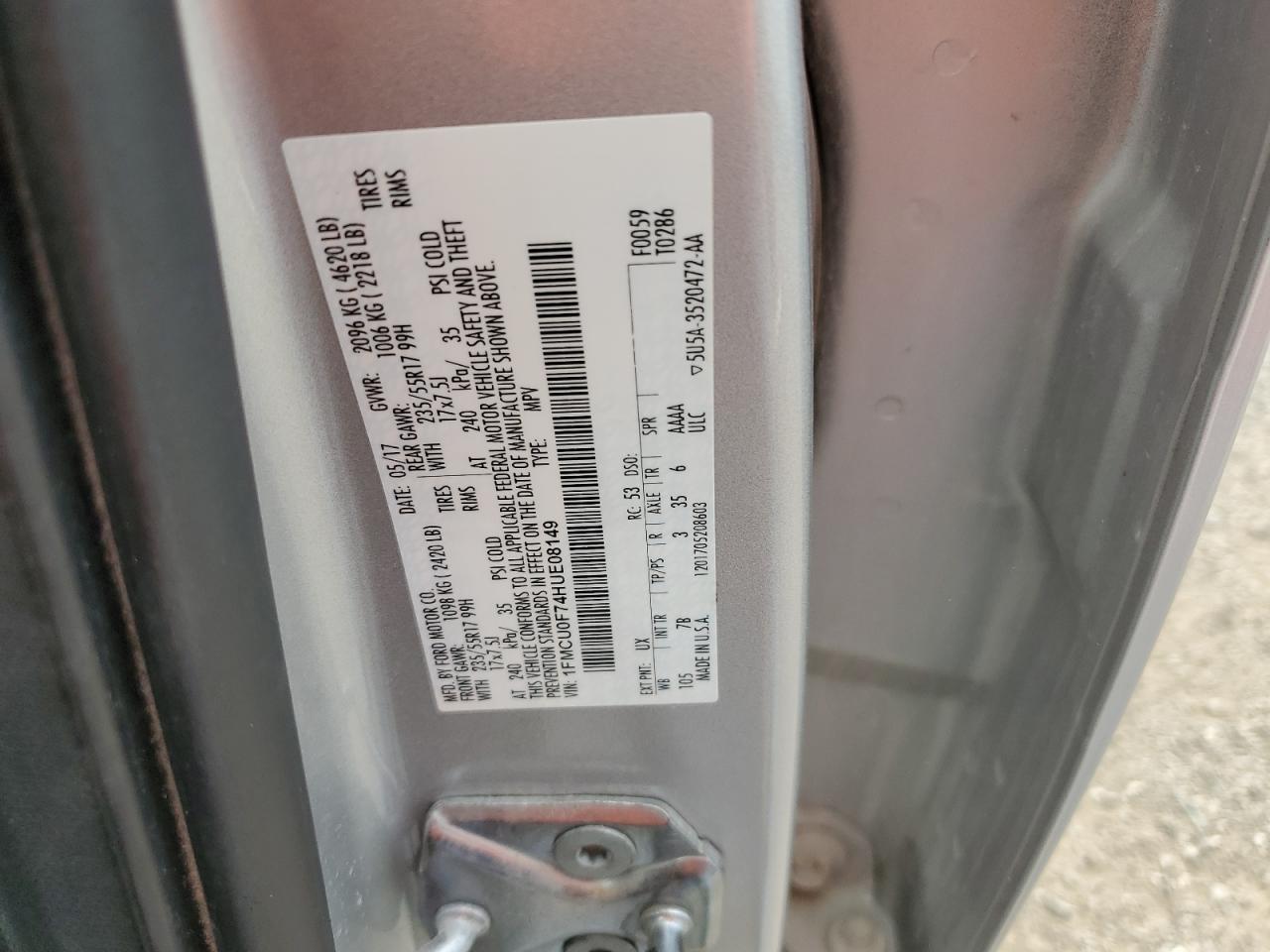 2017 Ford Escape S VIN: 1FMCU0F74HUE08149 Lot: 80656585