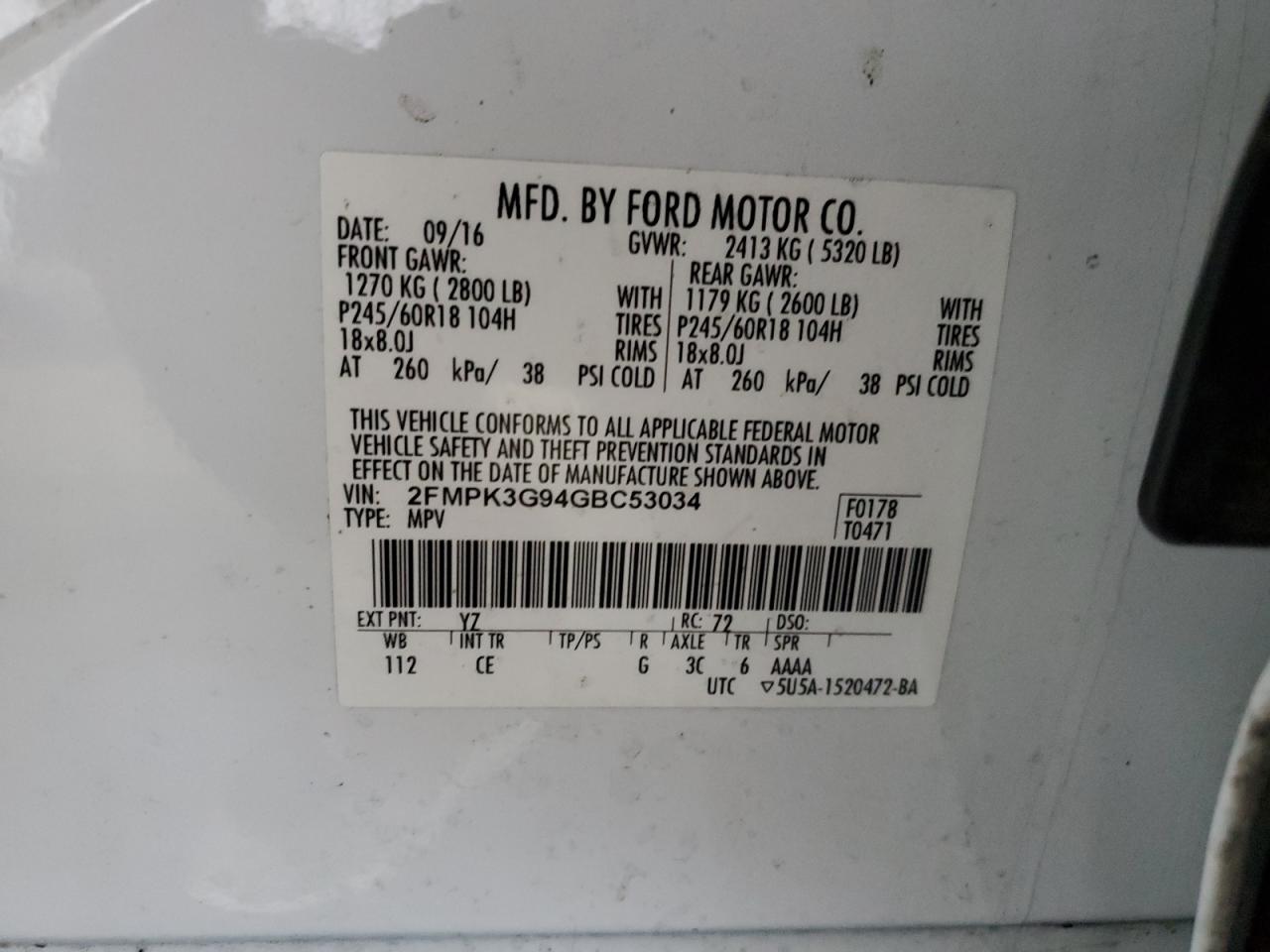 2016 Ford Edge Se VIN: 2FMPK3G94GBC53034 Lot: 80510945