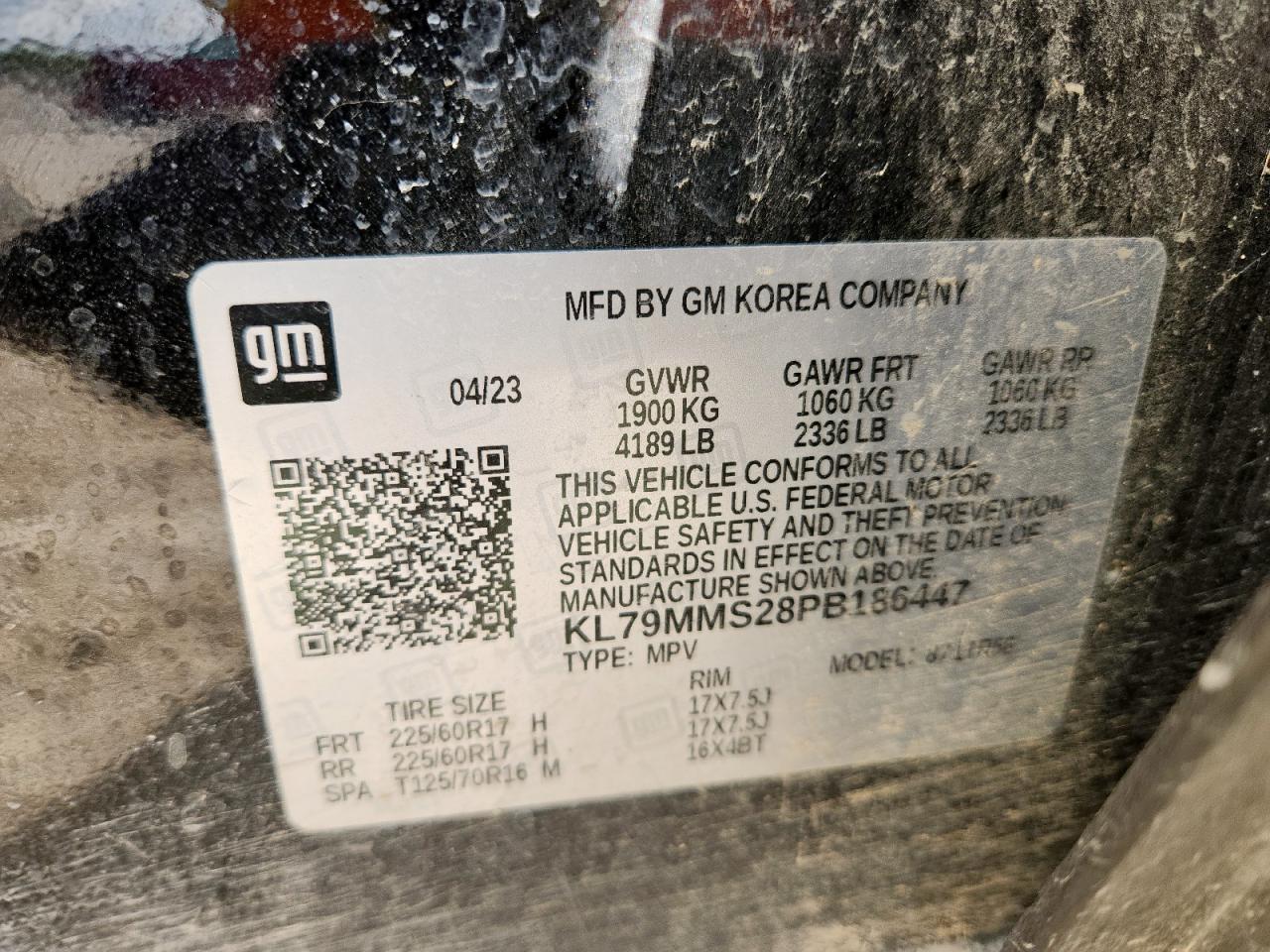 2023 Chevrolet Trailblazer Ls VIN: KL79MMS28PB186447 Lot: 83815605