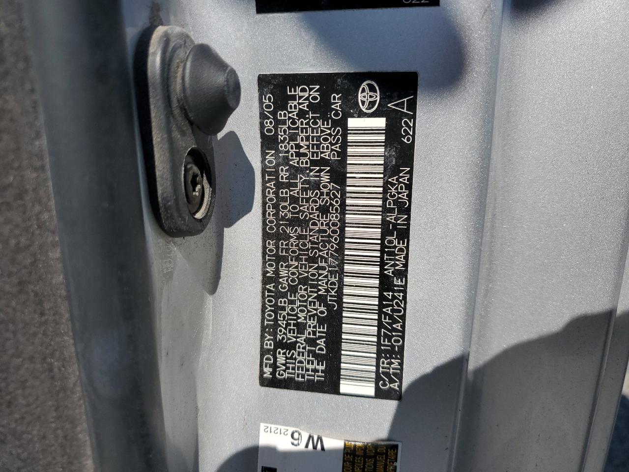 2006 Toyota Scion Tc VIN: JTKDE177960085627 Lot: 80748995