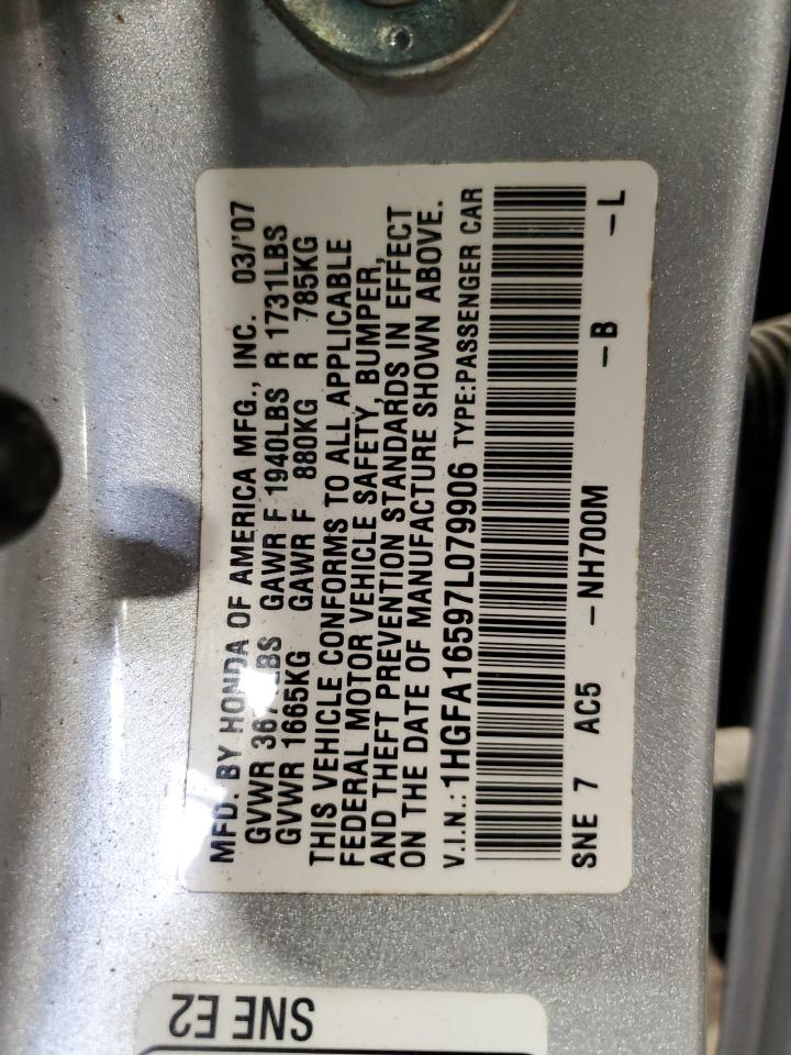 2007 Honda Civic Lx VIN: 1HGFA16597L079906 Lot: 71511625