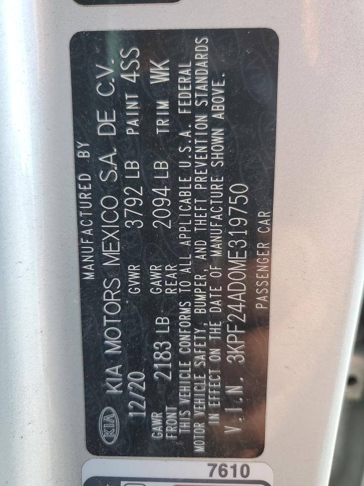 2021 Kia Forte Fe VIN: 3KPF24AD0ME319750 Lot: 81516165