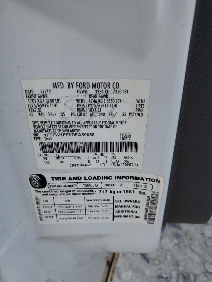 2013 Ford F150 Supercrew VIN: 1FTFW1EF9DFA59658 Lot: 81273315