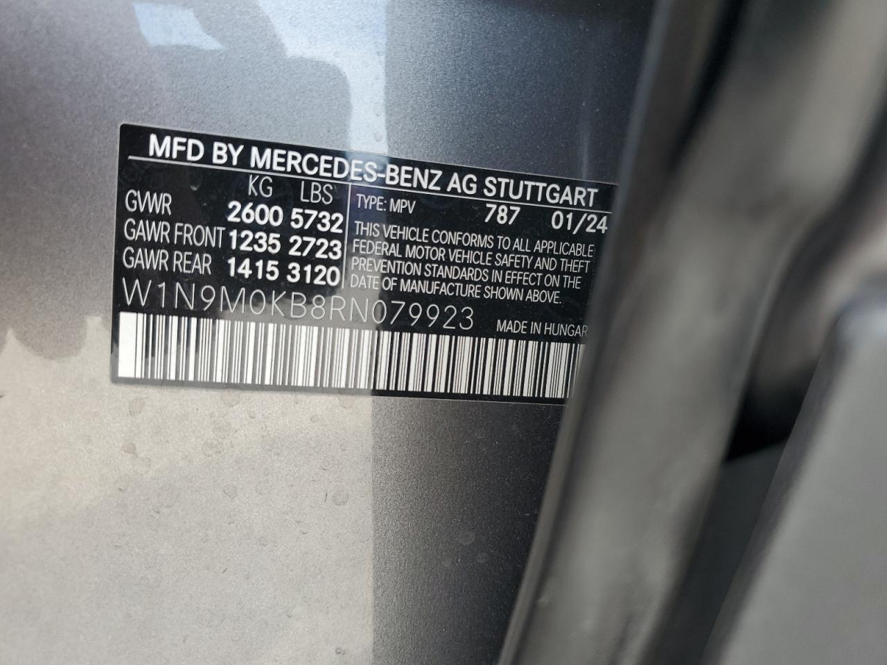 2024 Mercedes-Benz Eqb 300 4Matic VIN: W1N9M0KB8RN079923 Lot: 80067255