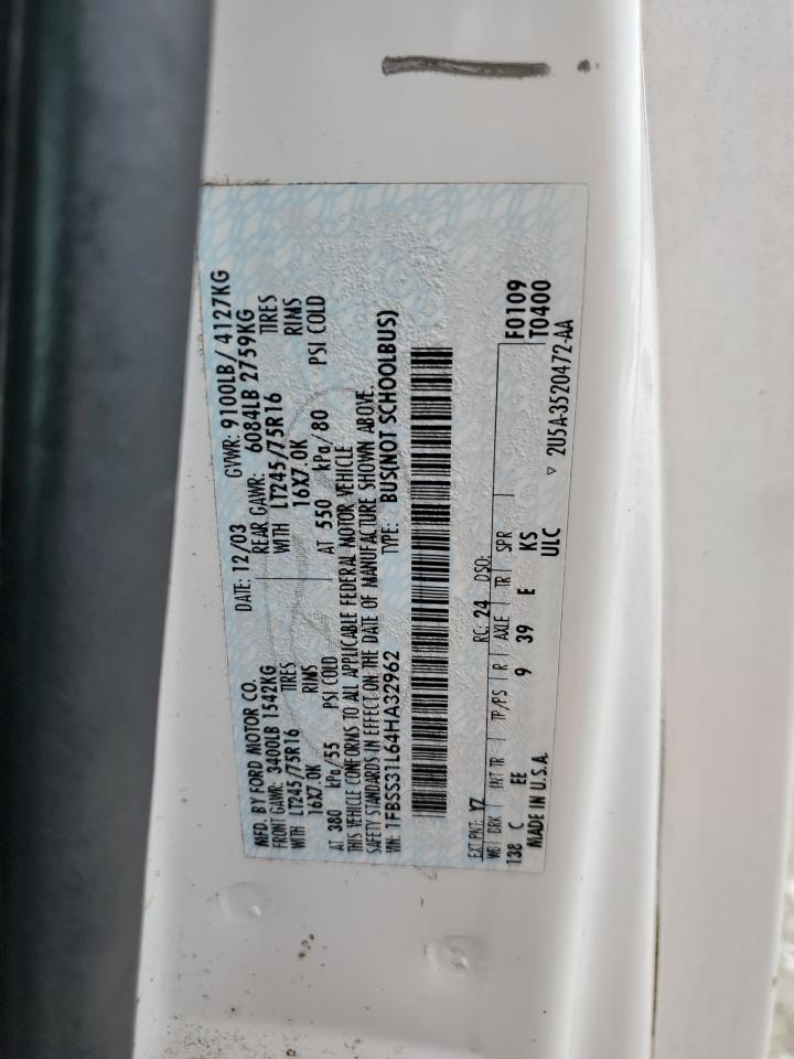 2004 Ford Econoline E350 Super Duty Wagon VIN: 1FBSS31L64HA32962 Lot: 80161095